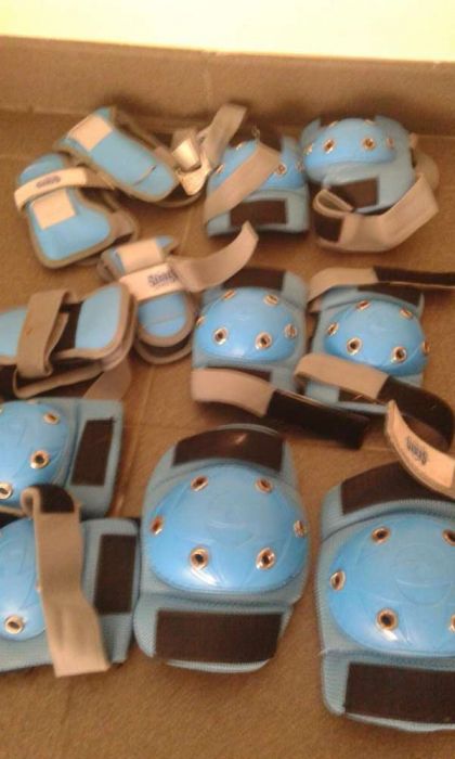 Proteções joelheiras, ombreiras mãos cotoveleiras patins bicicleta