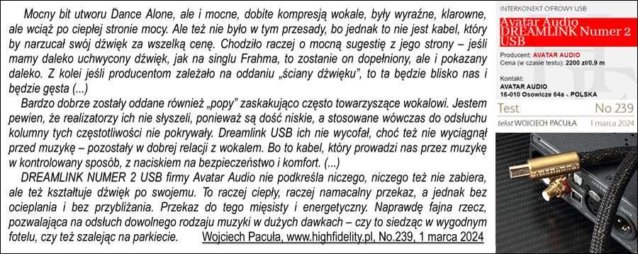 Kabel USB high-end Avatar Audio DreamLink Nr 1 stary model -40%