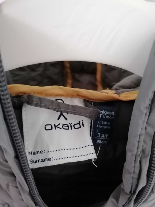 Okaïdi szara puchowa kamizelka z kapturem 98 cm 3lata