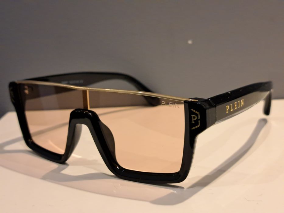 PHILIPP PLEIN czarne nowe męskie okulary przeciwsłoneczne zlote logo filtr uv 400