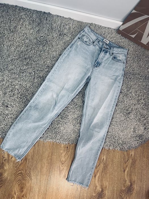Only jeansy jasne mom fit damskie xxs wysoki stan szerokie