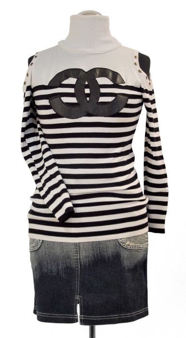 Sweter Damski Bluzka Dzianina Długi Rękaw Golf Bez Ramion Nowy