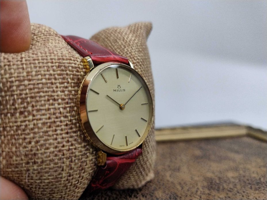 Piękny Zegarek Milus Swiss Mechaniczny Rzadki Złocony !! Nowy Pasek