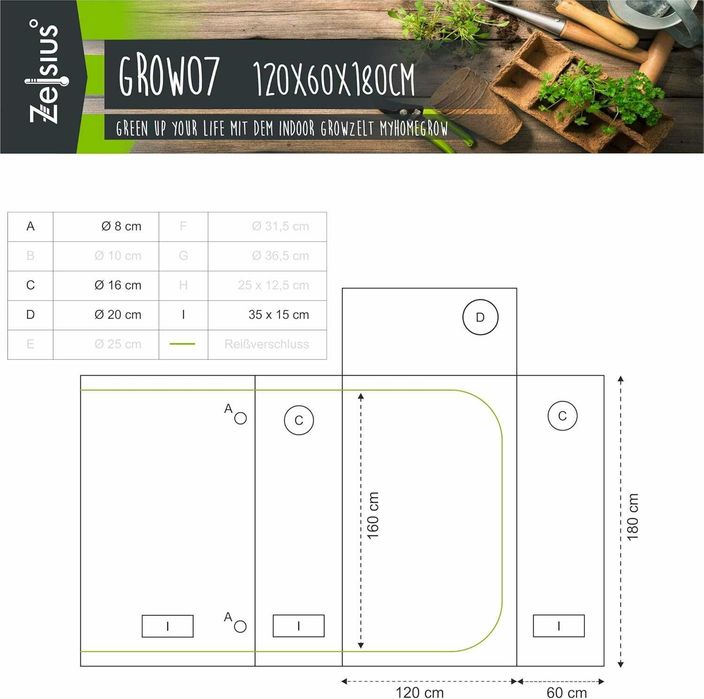 Tenda de Cultivo Indoor Zelsius 120x60x180 cm - Hidroponia