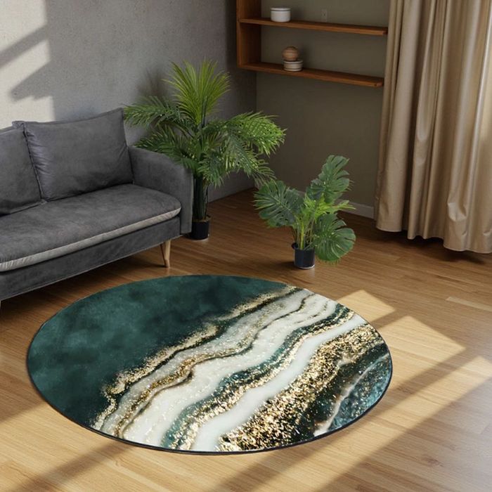 NOWY Dywan okrągły Villago NOVA ZłotyBrzeg 160x160cm velvetowy połysk