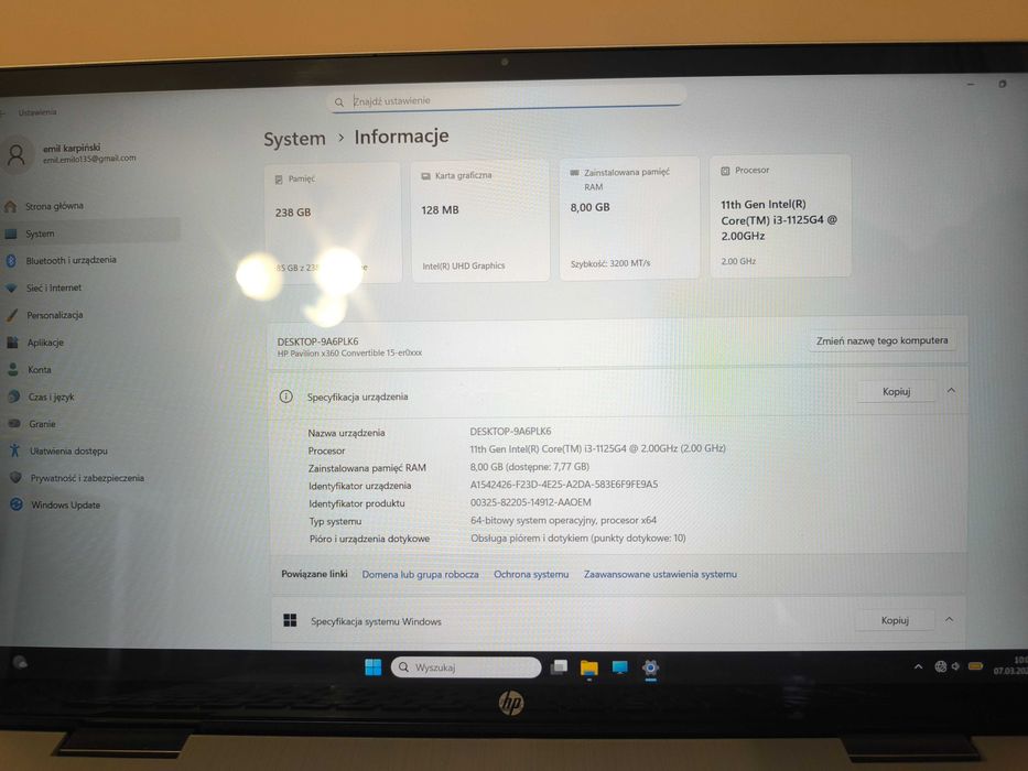 Laptop 2w1 HP Pavilion X360 Core i3-1125G4 8GB/256GB Windows11