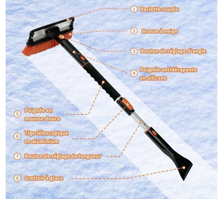 Teleskopowa skrobaczka do lodu DU Life z miotłą, 98 cm