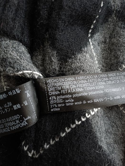 Massimo Dutti wełniany sweter damski w romby czarny szary wełna alpaka viral