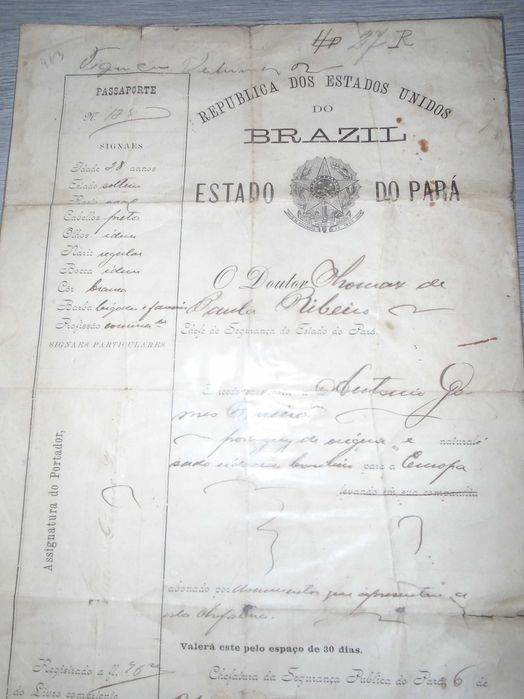 Passaporte " Brazileiro " datado de 1904