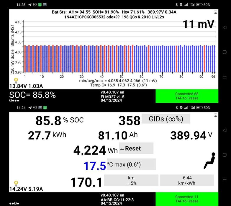 батарея 40 квтч ввб 295B05SA0A емкость 82% и 89% nissan leaf 18-23