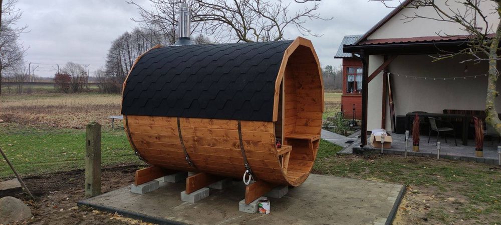 Sauna ogrodowa Beczka (Z przedsionkiem) 420 cm !! Piec na drewno !!