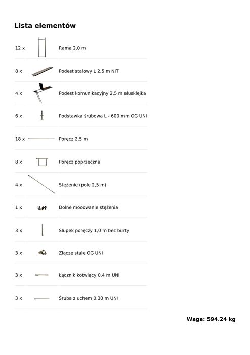 NOWE Rusztowanie elewacyjne 51m2 Rusztowanie 5x10m Podesty stalowe 2,5