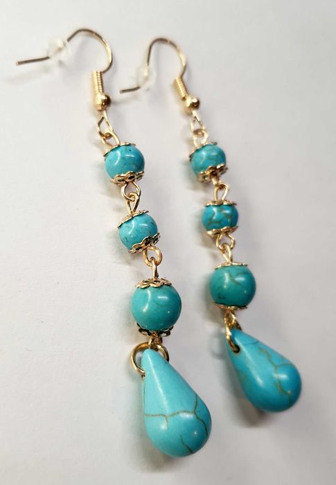 śliczne kolczyki stal chirurgiczna złote styl boho turkus