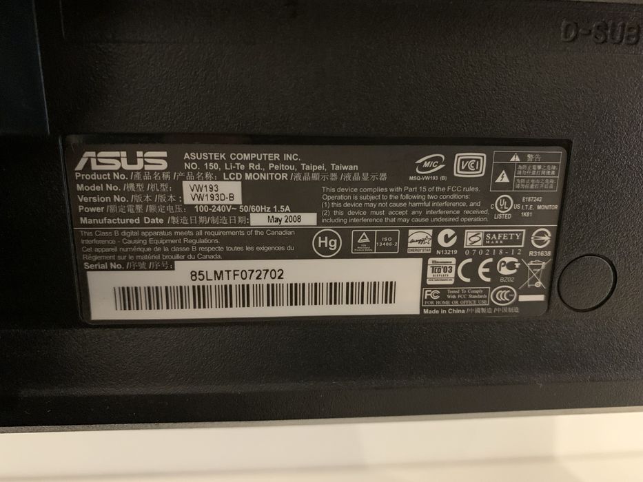 Monitor ASUS (VW193D-B)64861313533955123