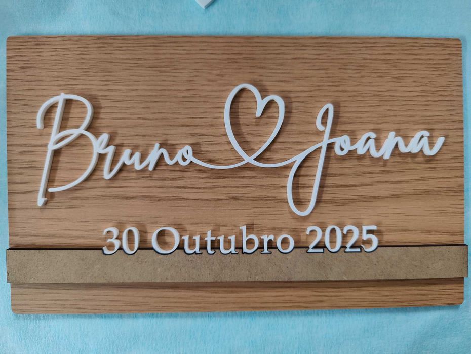 Placa de casamento em madeira e acrílico 25x15