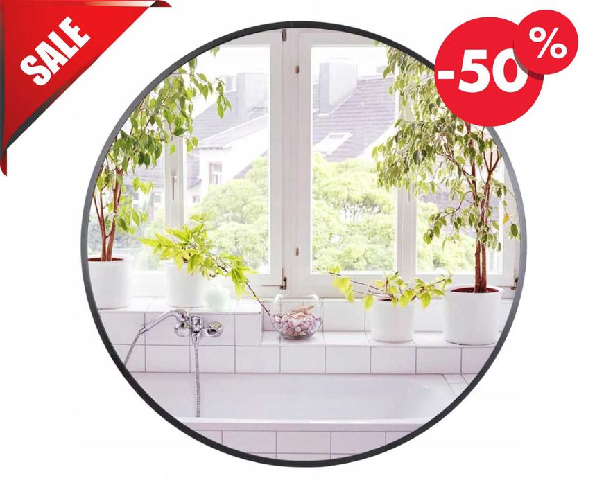 Nowoczesne LUSTRO OKRĄGŁE 60cm Loft Czarne Wiszące Metalowe (GRATIS)