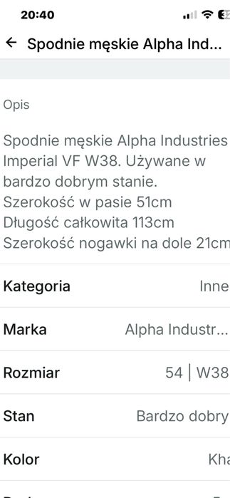 Spodnie Alpha Industries XXL