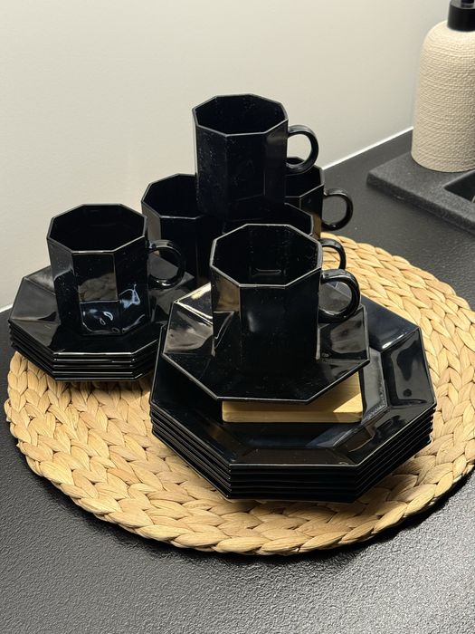 Arcoroc Luminarc France Czarny 18 czesci Zestaw Kawowy