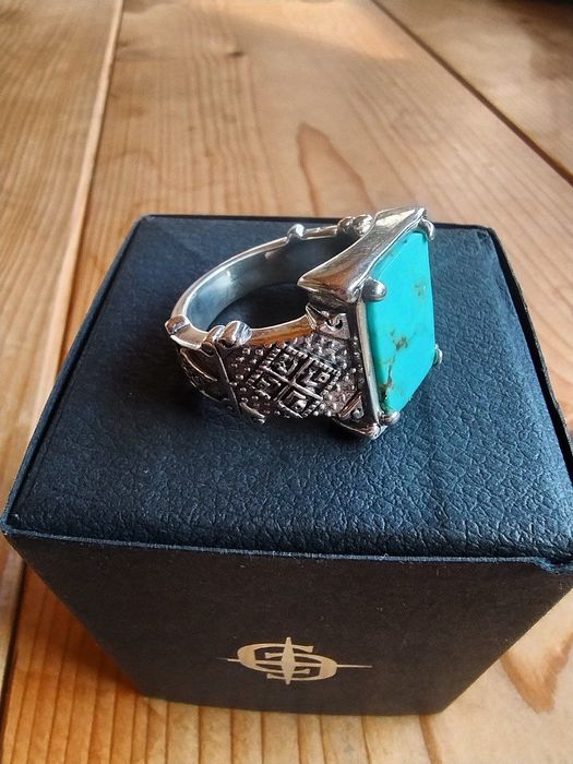 Anel Turquesa Prata 925 Tamanho 10
