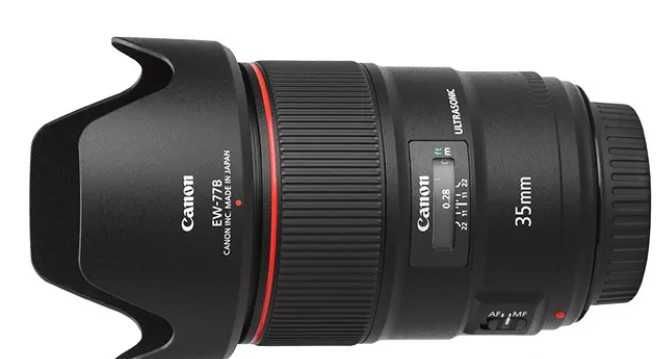 Lente Canon EF 35 mm F 1.4 com adpatador para RF