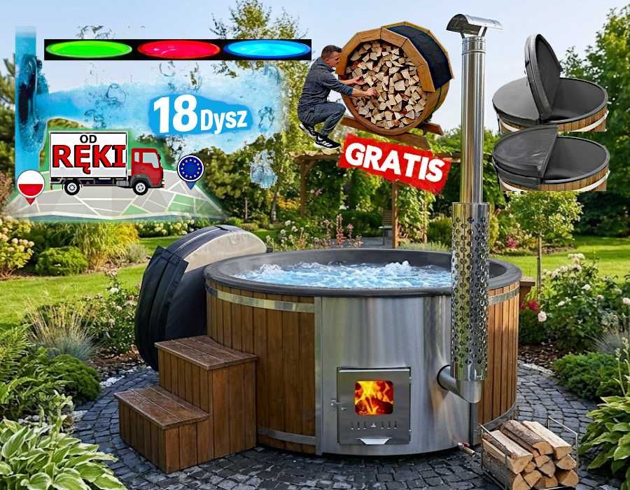 BALIA Ogrodowa Jacuzzi 200 cm PIEC WEWNĘTRZNY AKRYL 8 osob 18 DYSZ + GRATIS WIATA +Akcesoria