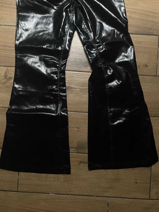 Black Glossy Faux Leather Flared Pants XL