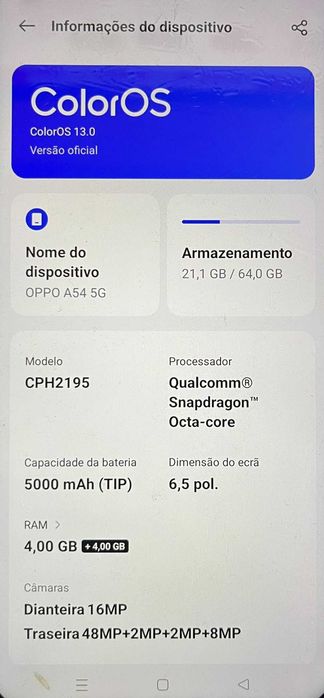 Oppo A54 5G _ Usado Como Novo