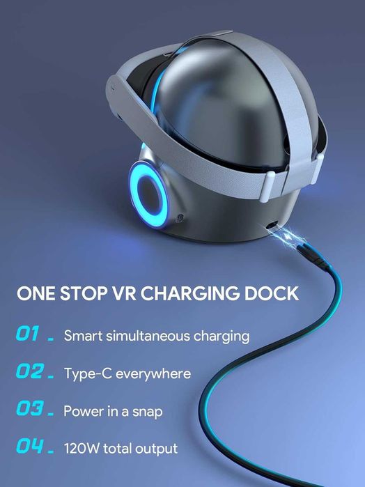 CyberCore firmy Aubika, VR stacja ładująca do akcesoriów Meta Quest 3, do Quest Pro/Oculus Quest 2/Pico 4 (srebrna)
