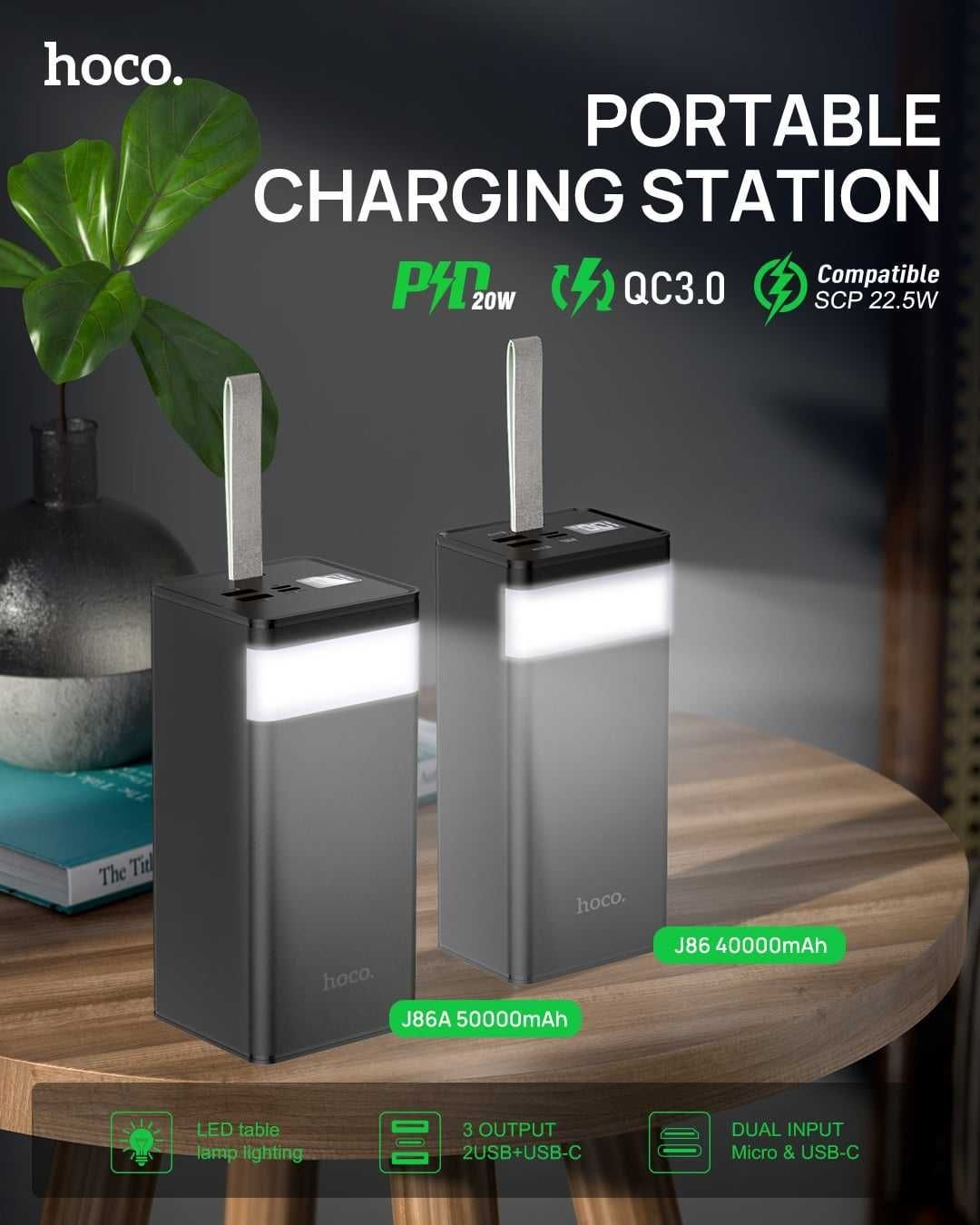 50000mAh Повербанк Hoco J86A 22.5W 5A повер bank батарея зарядка baseu ...