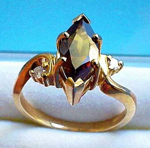 Złoty 14K 585 Pierścionek Markiza szlif Prawdziwy Turmalin 1,54ct