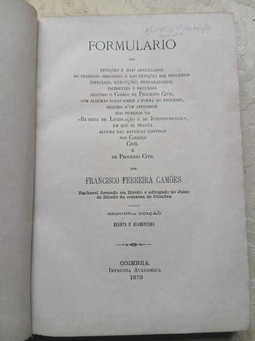 Formulário das Petições e Mais Articulados do Processo Ordinário 1878