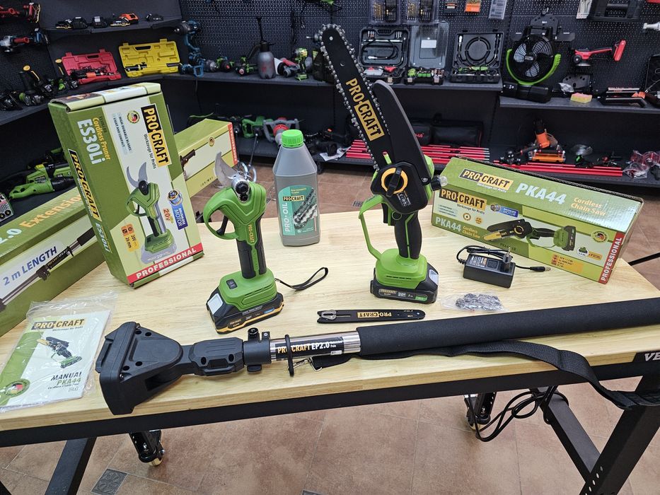Комплект 4в1 ProCraft Секатор Пила Удлинитель Масло +2Акб +з.у +2шины