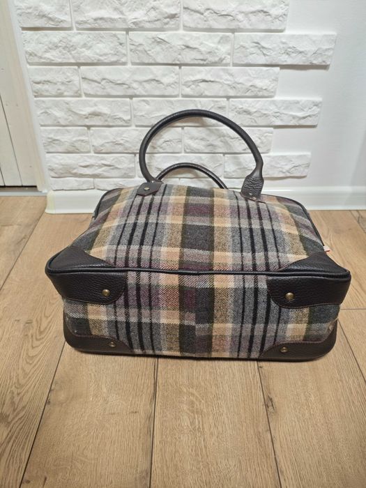 Paul kehl сумка дорожня шкіряна / шерстяна в клітинку tweed вовняна