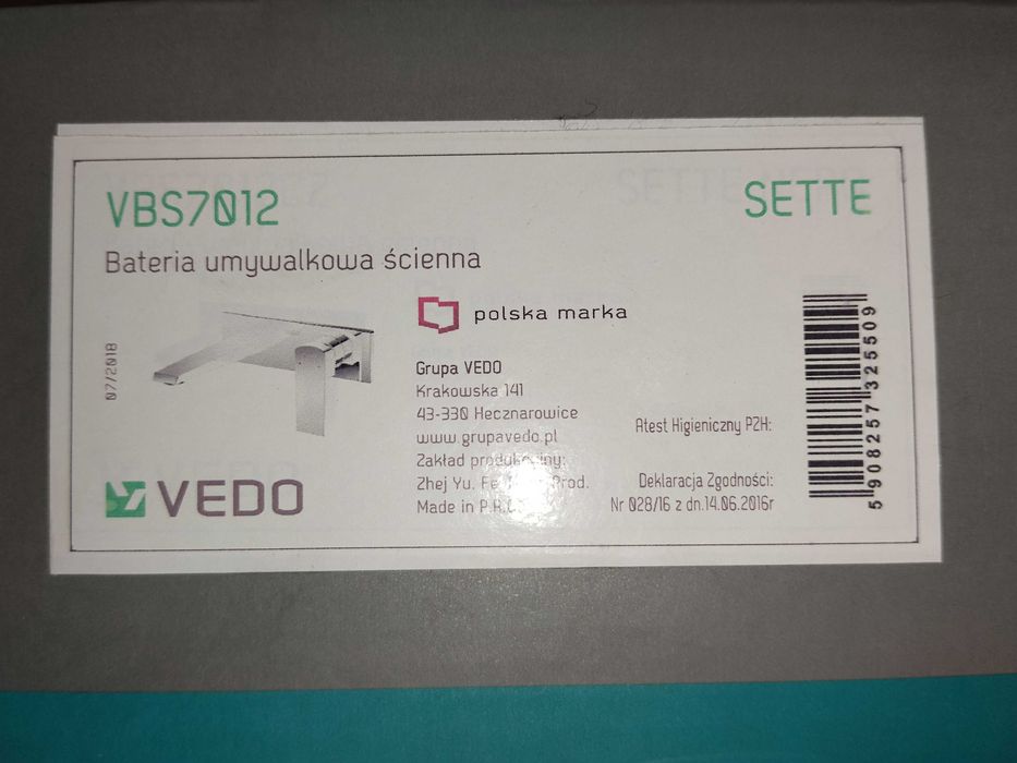 VEDO - bateria SETTE umywalkowa ścienna VBS7012