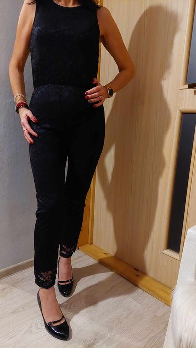 Kombinezon długi koronkowy czarny.