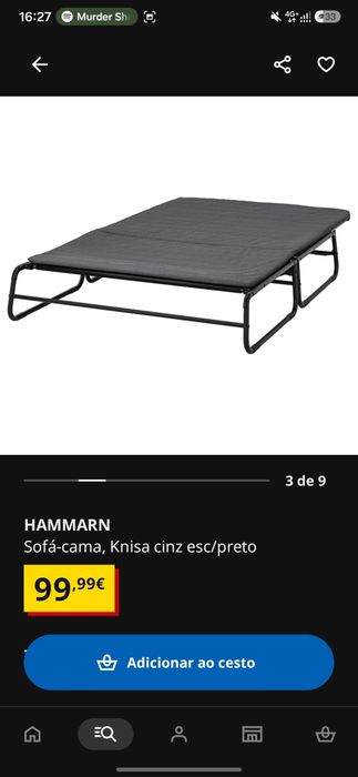 Sofá-cama IKEA HAMMARN | Bom estado | Cinza escuro