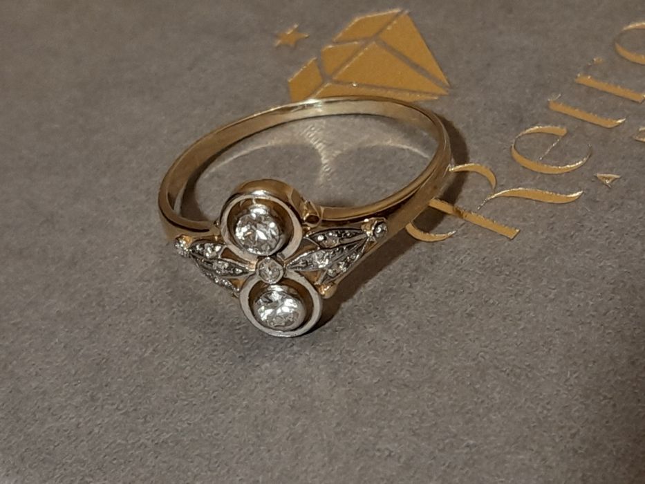 R.22 Pierścionek Art deco Diamenty Złoto 585 Platyna WYCENA