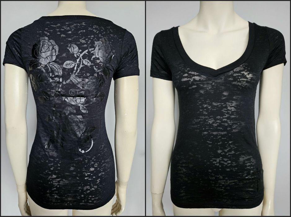 2x Koszulka t-shirt bluzka goth gothic S z dekoltem V burnout velvet