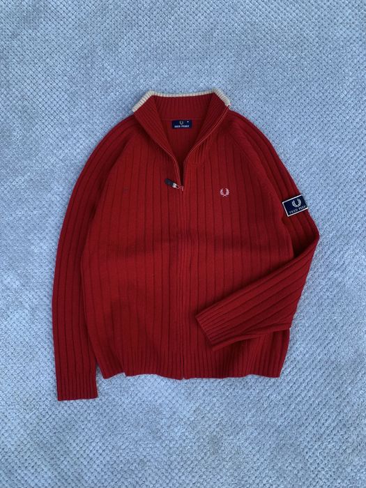 Fred Perry Vintage Red 100% Lana Wool Sweater With Patch светр вінтаж