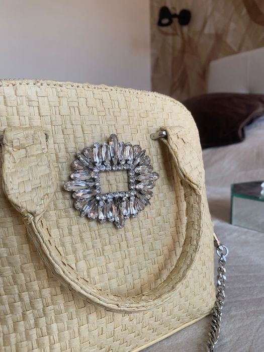 Torebka plecioną diamenty ozdobna plażowa koszyk wiklinowa ZARA