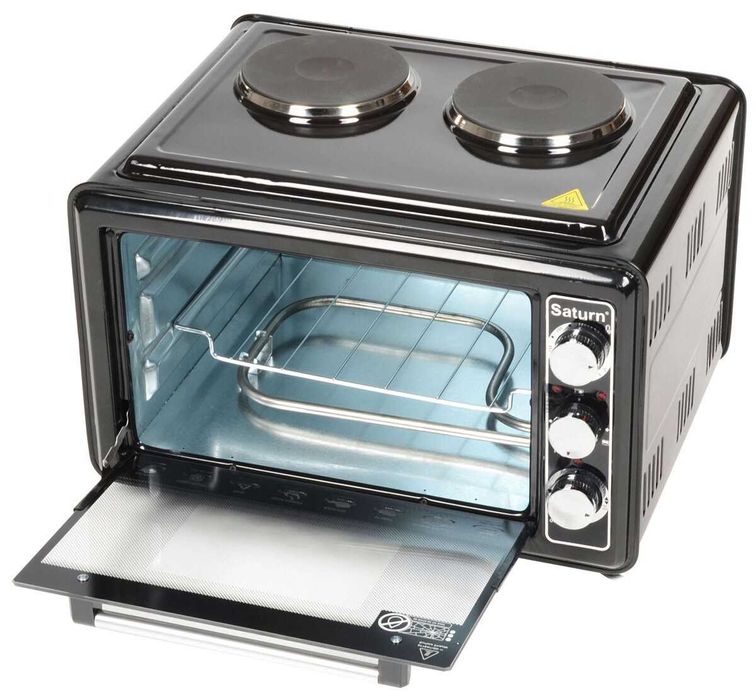 Велика 36 л електрична піч духовка з плитою Saturn STEC1072 чорна