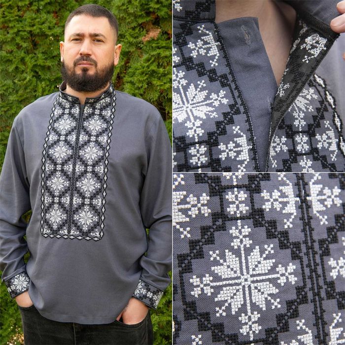 Вишиванка чоловіча лляна українська сорочка вишита з довгим рукавом