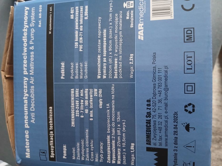 Materac pneumatyczny Przeciwodleżynowy