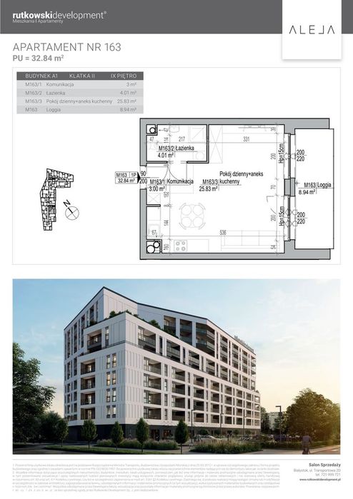 1-pokojowe mieszkanie 32m2 + loggia Bezpośrednio