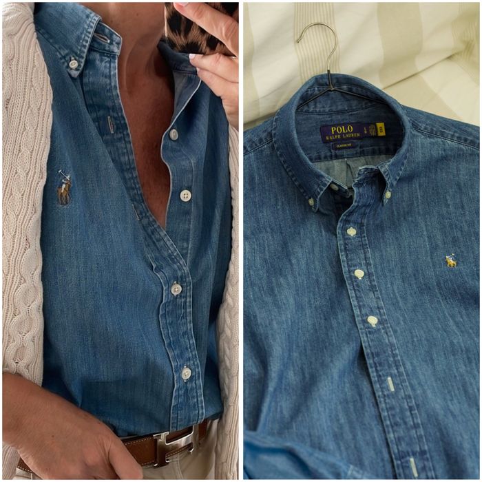 Джинсова сорочка Polo Ralph Lauren синя жіноча рубашка бавовна