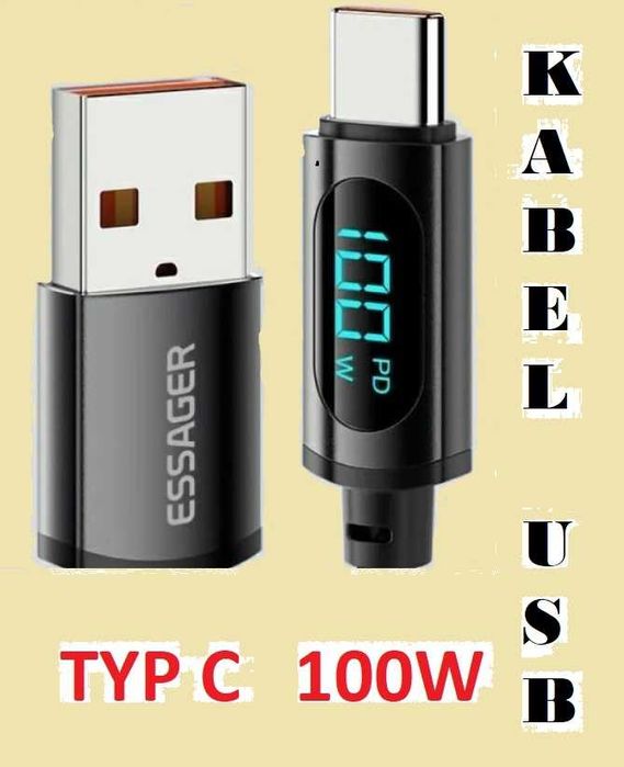 Kabel USB typ C  100W z wyświetlaczem 100 cm