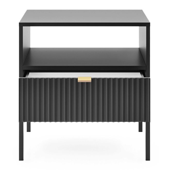 Stolik nocny z szufladą do sypialni Crow S54 / Czarny + czarny stelaż