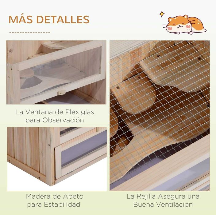 NOVO - Gaiola Madeira para HAMSTER e Pequenos Roedores 60x35x42cm