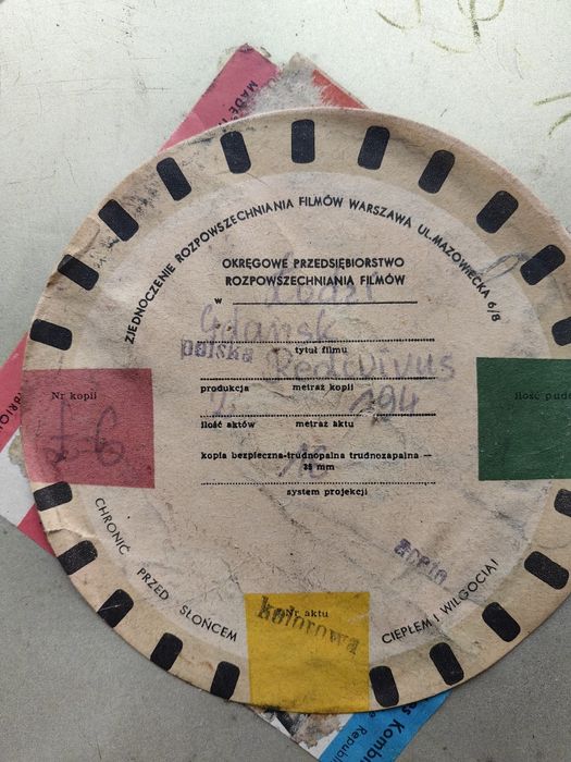 Stara taśma filmowa 35/16 mm z filmem 'Gdańsk'