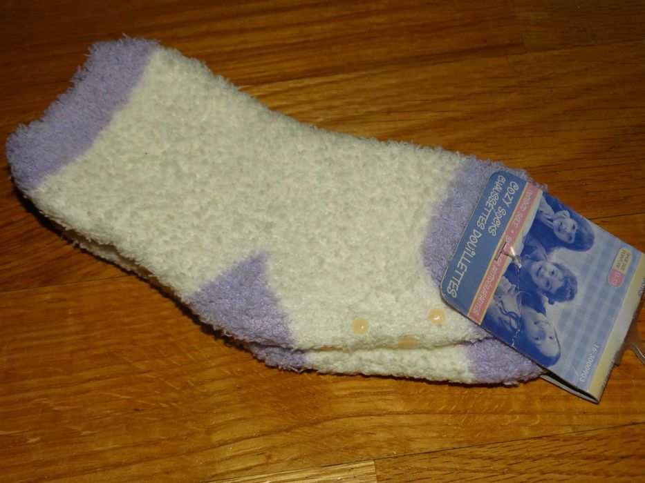 Skarpety dziecięce unisex frotte ABS ciepłe grube biało-liliowe r.9-13